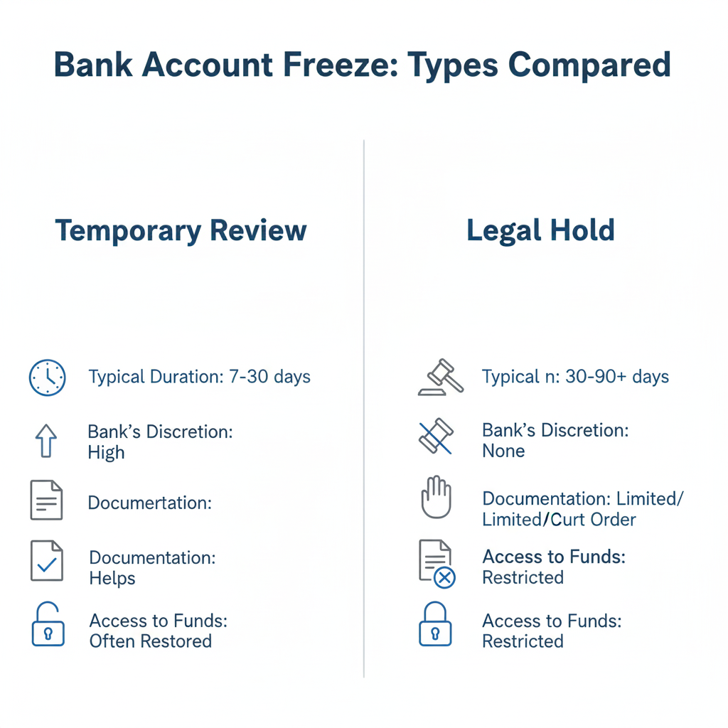 temporary vs legal bank account freeze usa