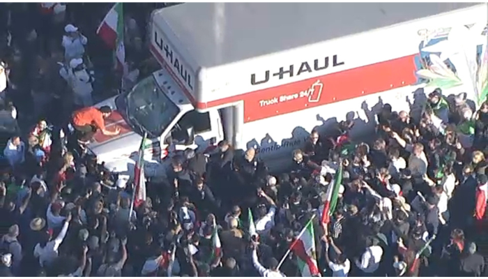 Chaos erupts in Westwood as a U-Haul rams into an anti-Iranian regime protest, prompting police action and arrests.