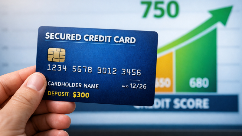 "A secured credit card with a deposit example to help build credit."