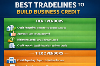 : A detailed infographic comparing top vendors for building business credit and understanding tradeline scores.