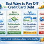 Infographic comparing the four best strategies to pay off credit card debt: Debt Snowball, Debt Avalanche, Debt Consolidation, and Negotiation