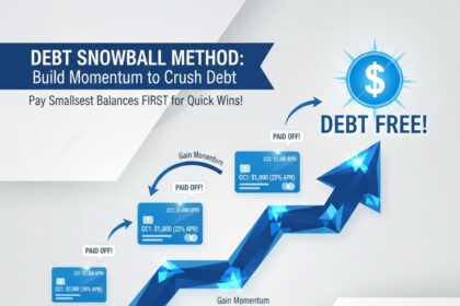 "Infographic explaining the Debt Snowball Method showing the steps to pay off credit card debt starting with the smallest balance."