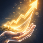"Glowing upward arrow growing exponentially from $1,000 to wealth, representing S&P 500 investment journey over decades"