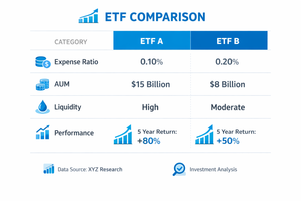Comparison chart showing SPY VOO IVV fees liquidity and performance
