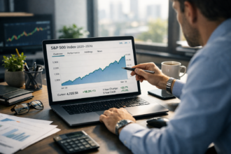 S&P 500 investing concept with portfolio growth chart