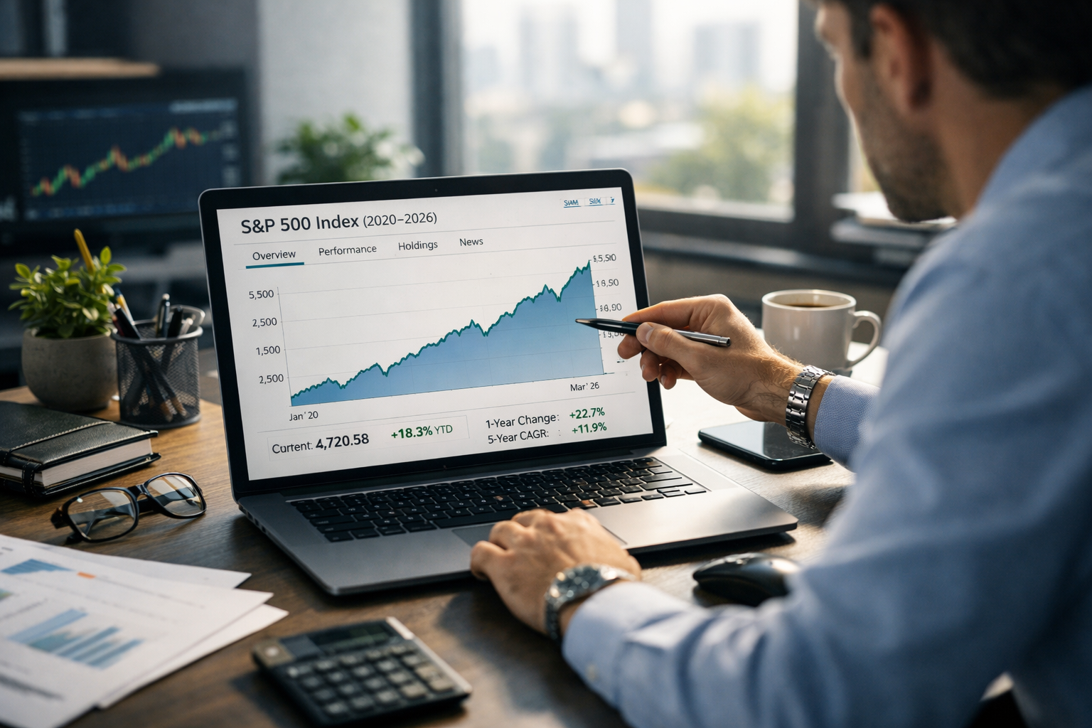 S&P 500 investing concept with portfolio growth chart