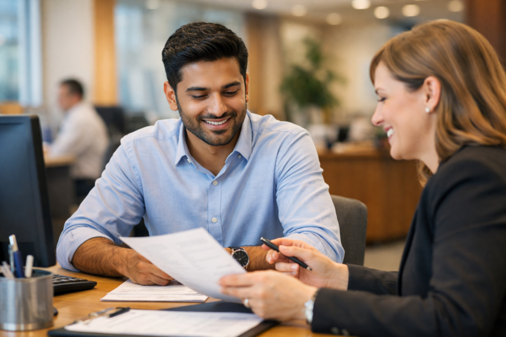 H-1B visa holder applying for first US credit card at bank branch