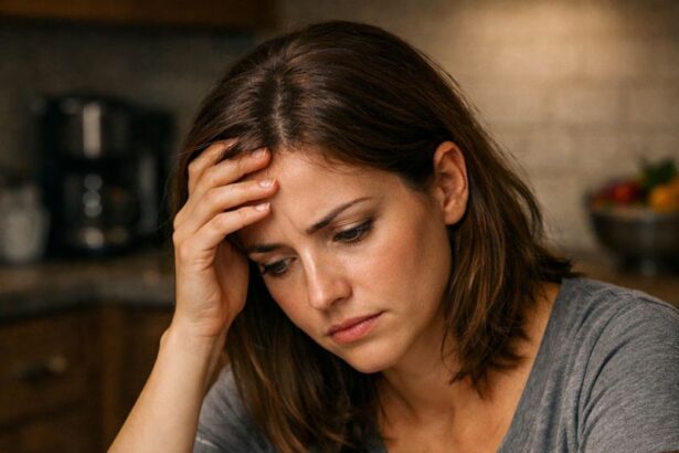 Young woman stressed over credit card debt, surrounded by bills and financial documents"