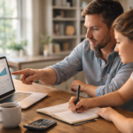 Father and teenage daughter reviewing custodial Roth IRA for kids on laptop in home office