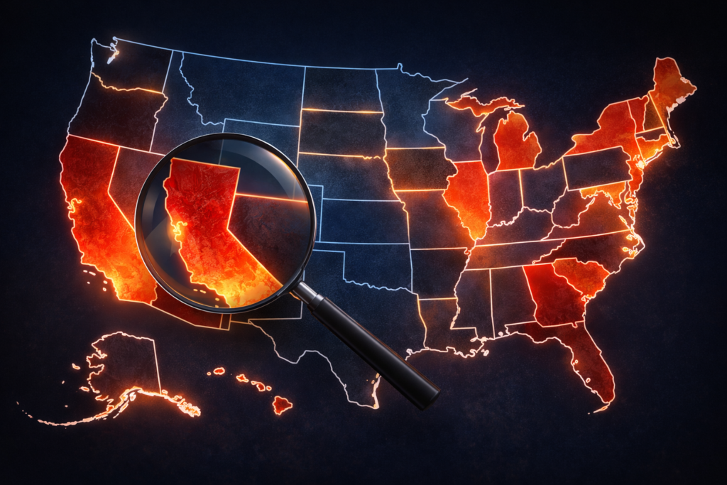 US state map showing which states may tax 529 to Roth IRA rollovers differently