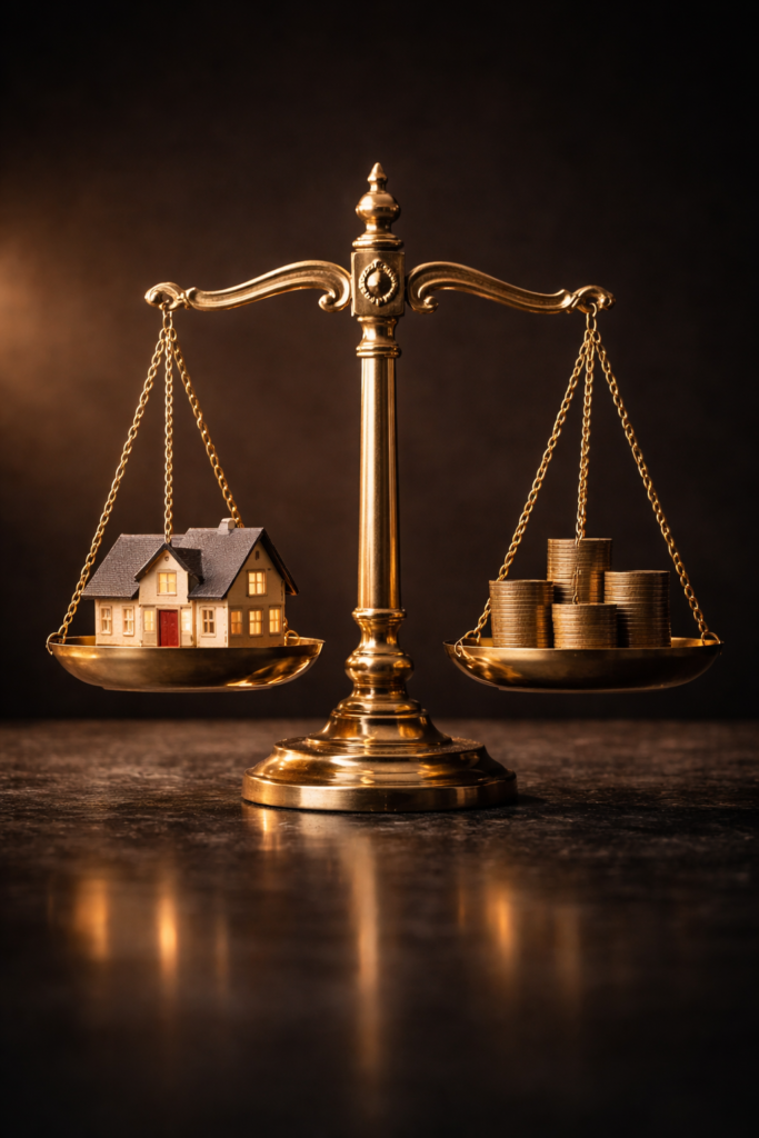 Gold scale balancing IUL life insurance benefits against Roth IRA retirement savings