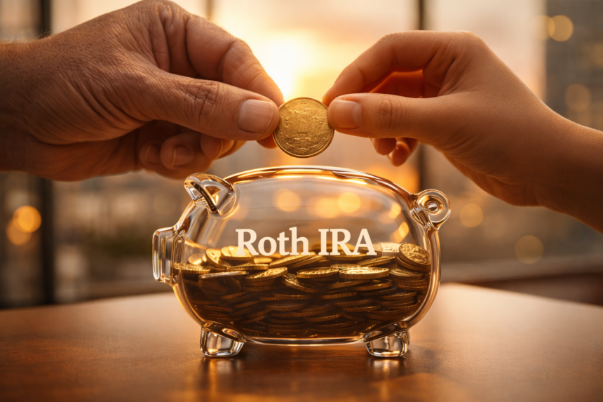 A clear upward trajectory graph showing long-term tax-free Roth IRA growth over 30 years, with key milestone markers at different income contribution strategies
