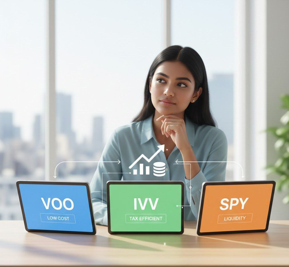 Investor choosing between SPY VOO IVV ETFs