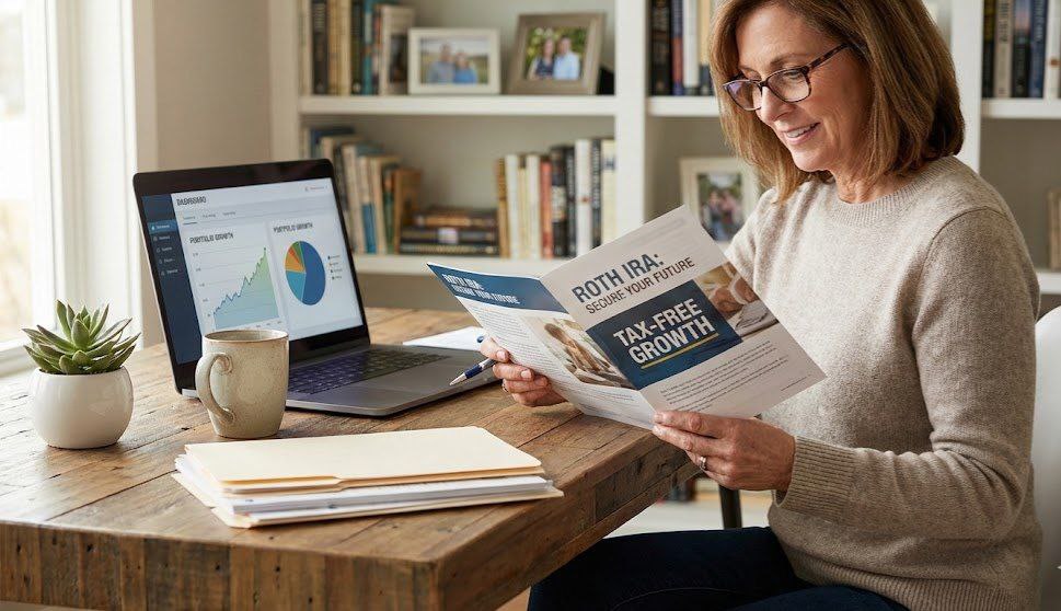 "Person planning retirement with Roth IRA and tax-free growth concept"
