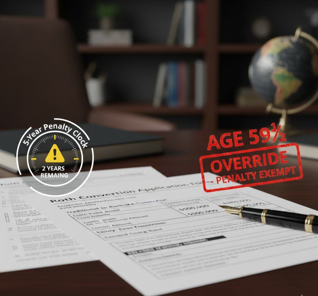 Roth conversion documents showing penalty timeline versus age milestone