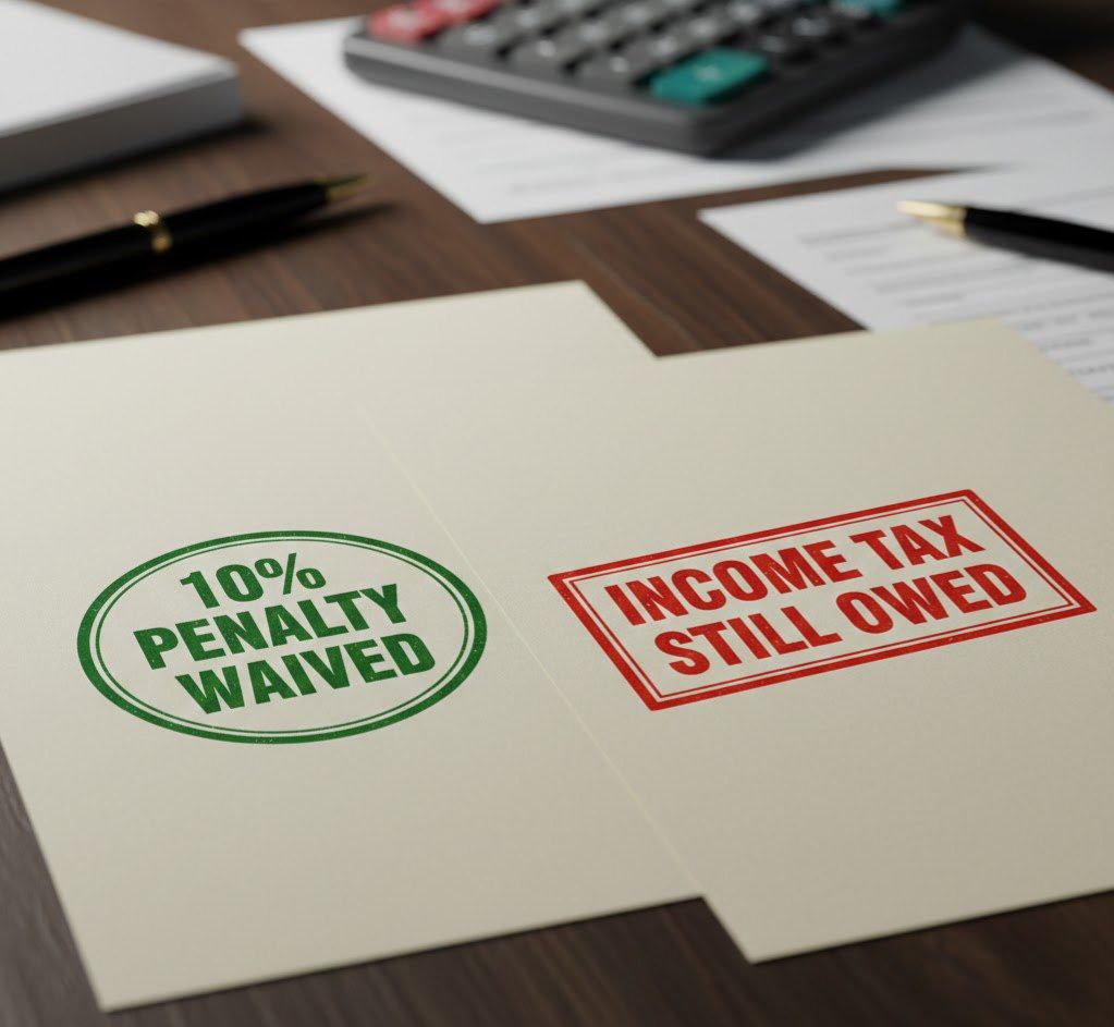 Documents showing penalty waived but taxes still owed on Roth IRA earnings