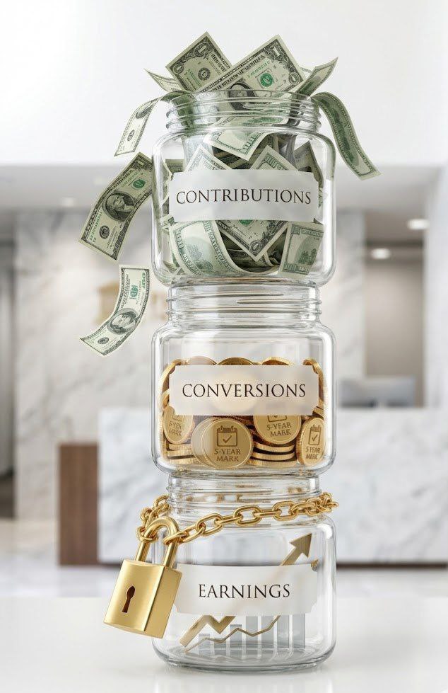 IRS withdrawal ordering rules for Roth IRA showing contributions, conversions, and earnings hierarchy
