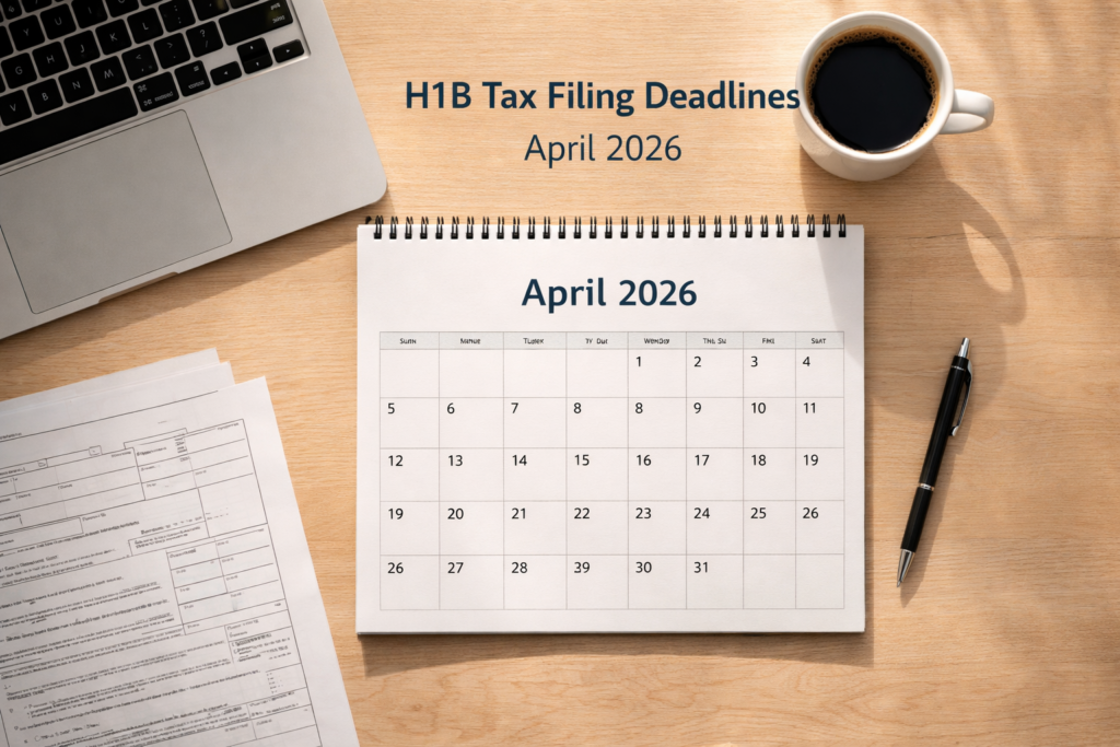 Tax filing deadline calendar for H-1B visa holders showing April and October key dates