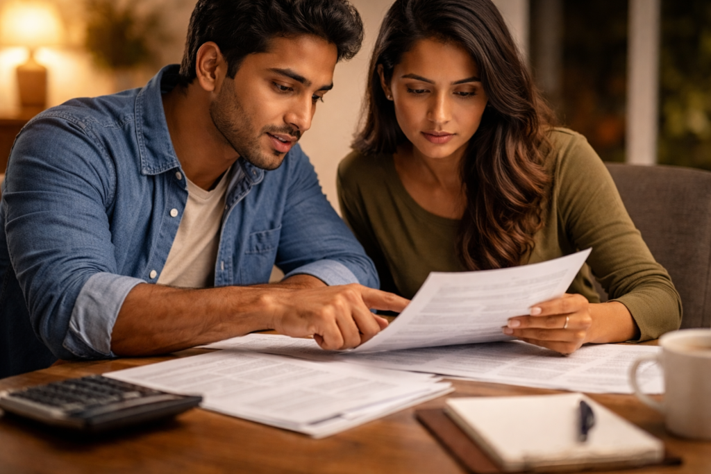 H-1B visa applicant couple reviewing cap-subject and cap-exempt eligibility requirements together at home