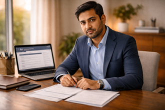 H-1B visa holder reviewing 2026 USCIS rule changes on laptop with immigration documents on desk