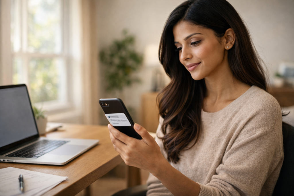 H-4 visa holder checking USCIS H-4 EAD application status on phone while waiting for work authorization approval