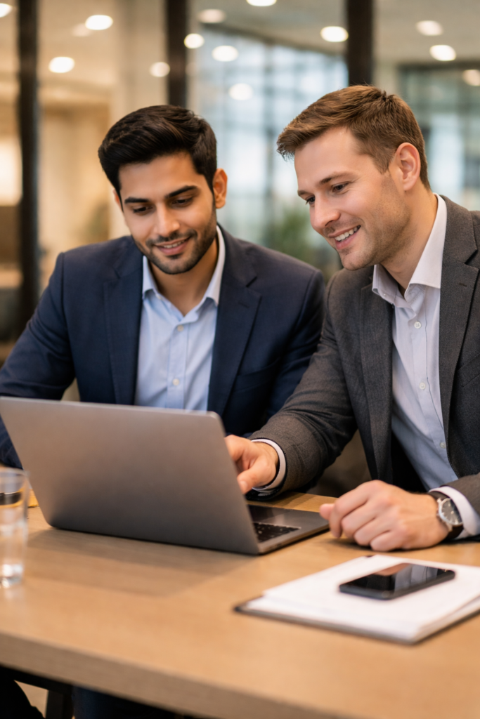 H-1B visa candidate discussing salary and sponsorship with hiring manager at modern office meeting