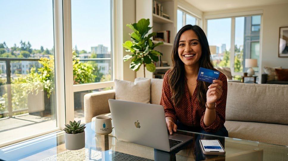 An H1B visa holder opening a bank account and building credit history in the USA
