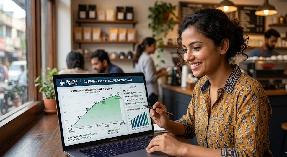 Business owner watching credit score improve after using a secured business credit card for 18 months