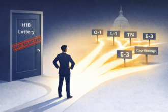 H1B visa alternatives 2026 — professional exploring multiple US work visa options after lottery