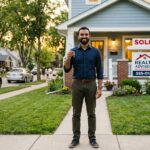 H1B visa holder holding house keys outside newly purchased American home